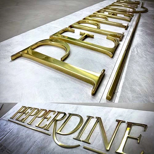 Brass polished letters for pepperdine university, california