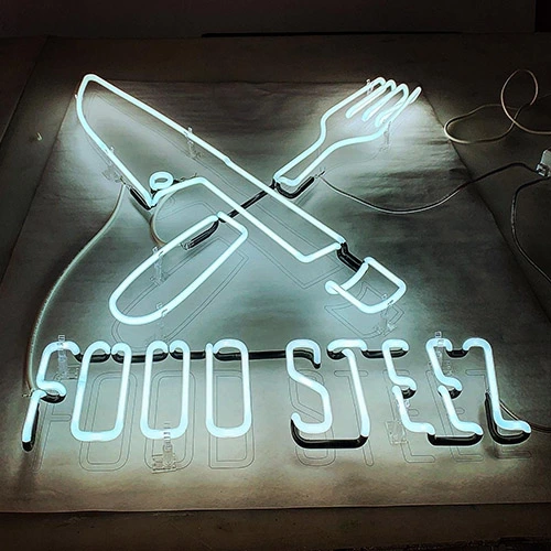 Food steel neon sign white