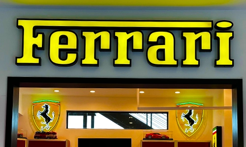 Yellow ferrari Logo Sign Front lit by LED