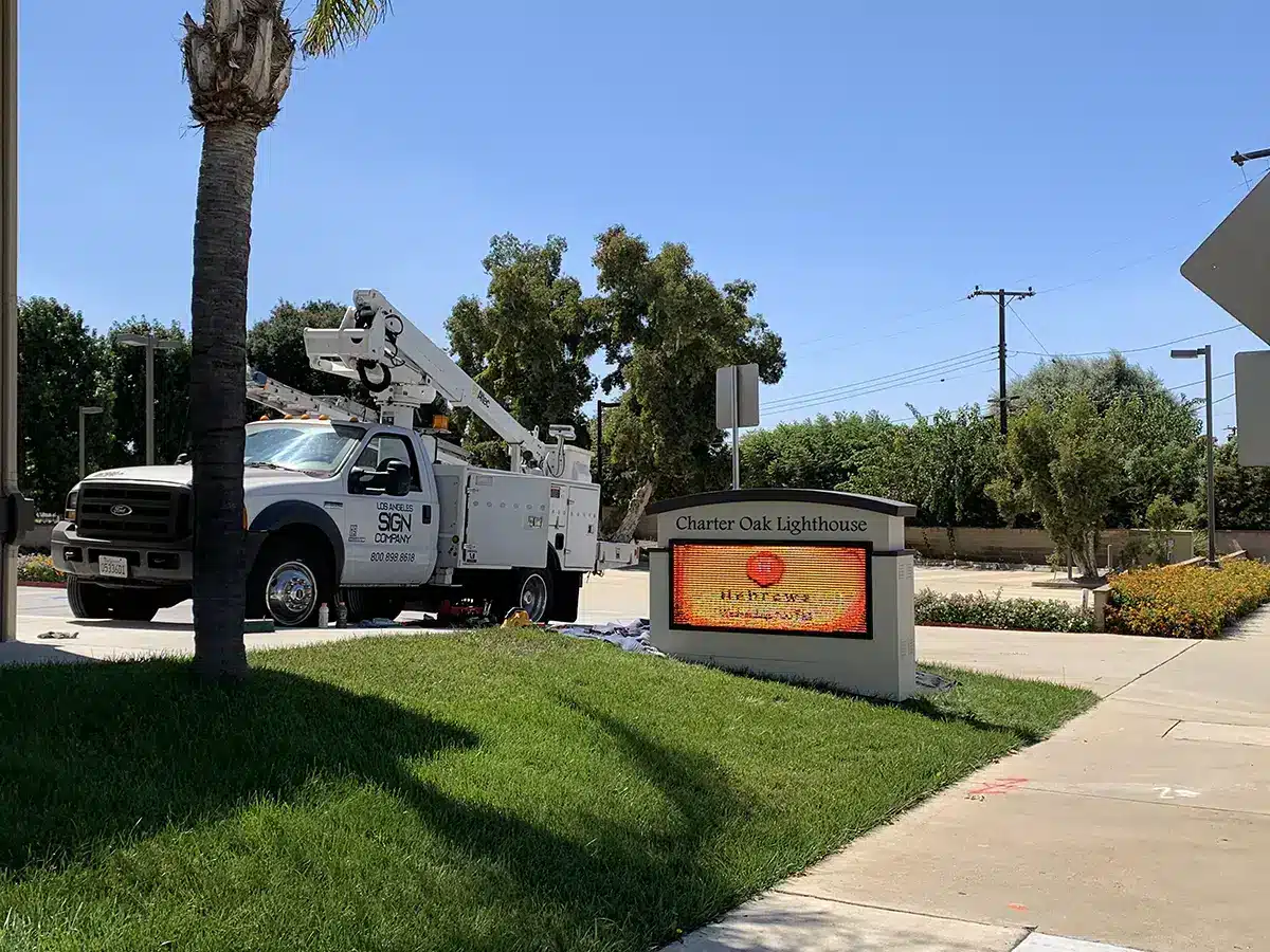 Commercial monument sign installation in Los Angeles